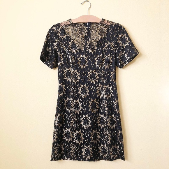 Vintage Black and Gold Lace Cocktail Dress - Picture 4 of 4